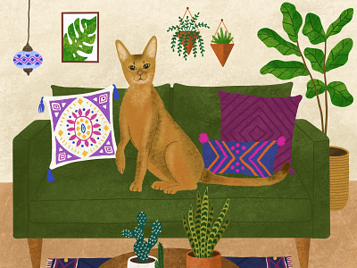 Abyssinian Cat Portrait animals art boho cacti cat chic colorful digital drawing home decor illustration moroccan pets plants portrait print procreate procreate app stylish