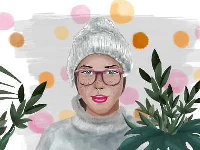 Portrait Snow cold face illustration model plant plant illustration portrait portrait art portrait design sketch snow snow cone snow flakes watercolor woman