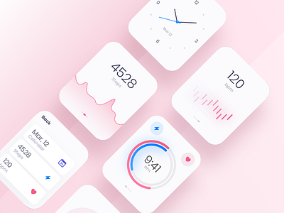 Watch OS - Light theme app applicaiton blue blur chart clean colors design digital gradient health minimal pink round shadow ui ux watch watch os white