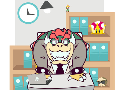 Good Bye Reggie, Welcome Bowser crossover design dibujo digital art fanart ilustracion koopa nintendo nintendo switch nostalgia peachette retro super mario vector vector artwork videogame