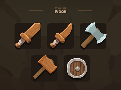 Casual Weapon Icon - Wood 3d attack ax cartoon casual dagger fantasy games hamer lowpolygon rpg shield short sword sword swords vr weapon