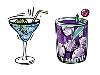 Cocktails cartoon cocktail cute design drink glass ice icon illustration lime mint sketch summer vector