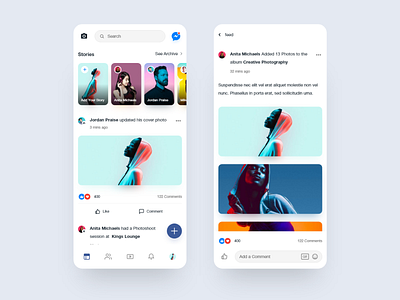 Facebook Mobile App Redesign Concept app clean comments dailyui design facebook facebook app ios messenger minimal redesign social app stories ui