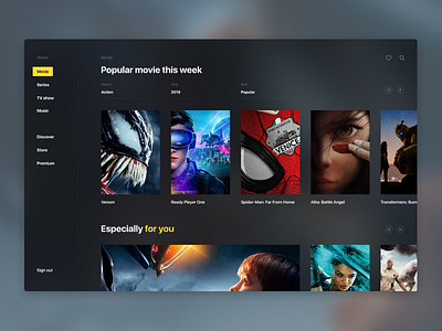 Movie concept app app card concept design figma illustration interface tv ui ux web web design