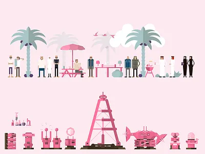 Vector Animation Assets 2d animation animation assets arabic beach character design desert explainer flat design friendly fun hijab illustration illustrator laboratory machinery niqab technology vector