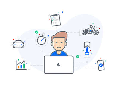 Shop Management illustration app auto repair crm software design icons illustration illustrations illustrator invoice car bike landing page mac character mobile saas shopmonkey to do list ui vector web website