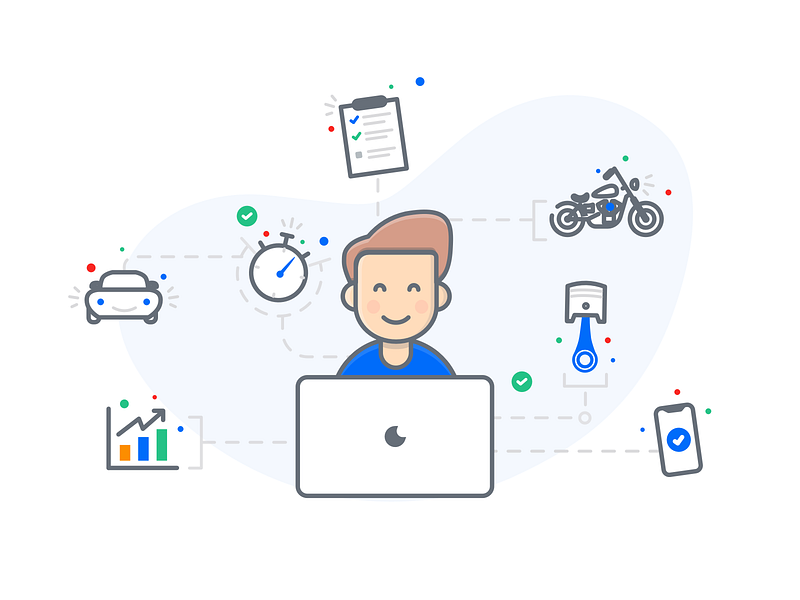 Shop Management illustration app auto repair crm software design icons illustration illustrations illustrator invoice car bike landing page mac character mobile saas shopmonkey to do list ui vector web website