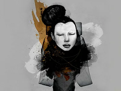 Senshi body figurative fine art illustration mixed media samurai street art strength woman