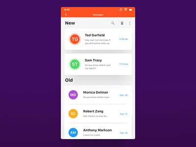 Messages UI app colorful design messages messaging minimal mobile modern sleek ui ux ux design ux ui