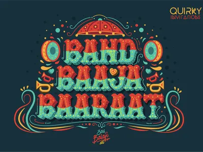 Band Baaja Baaraat Wedding Invitation Design hand lettering iconography illustration illustrative lettering indian art indian illustrator invitation lettering music quirky invitations save the date scd balaji truck art typography vector wedding