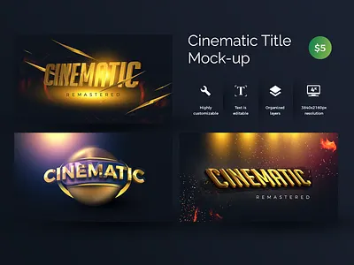 Cinematic Title Mock-up 3d cinema cinematic film fire gold golden intro light logo mock up mockup movie movie intro movie title movies night particles presentation realistic