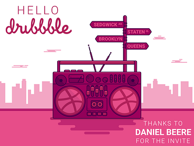 Hello Dribbble boom box boombox brooklyn city scape design hello dribbble hip hop hiphop illustration new york nyc queens sedgwick avenue staten island vector