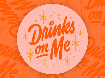 Drinks On Me brush script coaster cocktail drinks lettering logotype mid century script type