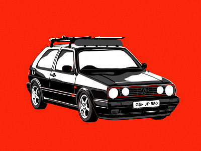 '92 Volkswagen Gti car design drawing flat graphic design illustration ipad procreate screenprint volkswagen vw