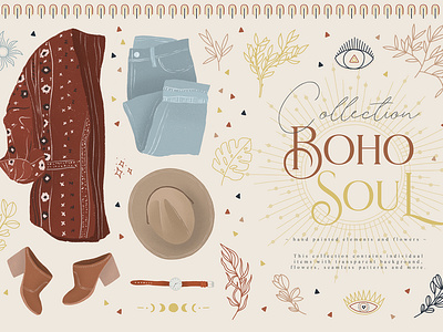 Boho Soul Collection boho boho outfit botanical branding clothing design fabric floral flower icon illustration jacket logo logos outfit pattern seamless pattern typography vector wedding