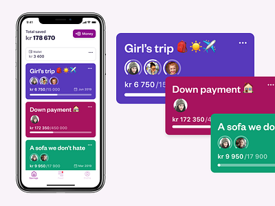 Savings overview app app design card dashboard financial app interface interface design ios mobile app mobile cards mobile dashboard product design progress saving savings app social app social savings ui ui design ux