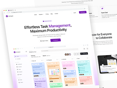 Unique - Task Management SaaS Landing Page dashboard landing page saas ui uiux design usabilty testing ux research