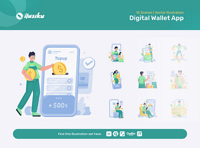 Illustrations kit for fintech apps application branding cartoon character design finance financial fintech flat graphic design illustration illustration kit illustration set mobile app profile technology ui vector website