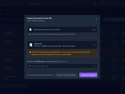 AnyBiz - Modal Window: Import Personas from File lead generation