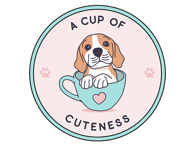 A Cup Of Cuteness animal art badge branding classic cute design dog dog icon dog lovers feminime illustration line art logo monoline nature sticker tee design vector vintage badge