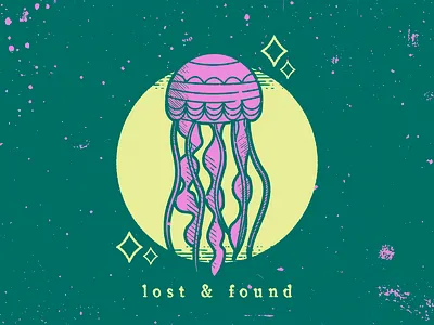 Lost&Found fish jellyfish purple stars teal water yellow