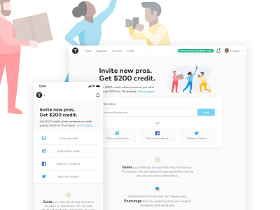 Thumbtack Pro Referral design invite referral responsive share thumbtack ux web