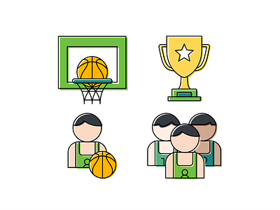 Basketball Icons badge basketball branding courts design green hoop icon icon set illustration logo nba orange players playing playoffs sport ui ux vector
