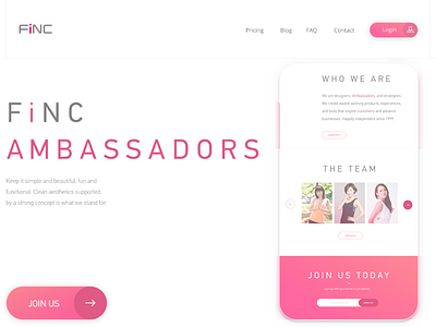 Finc Ambassadors Landing app design branding health app landing landing design landing page pink tokyo tokyo fitness club ui ui ux web web design website concept