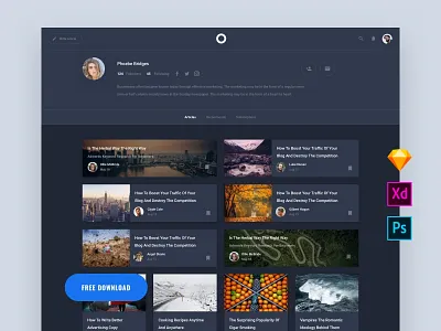 Free Profile Blog admin adobe xd app dashboard download interface kit project psd sketch symbols ui ui blocks ui kit ux web web interface
