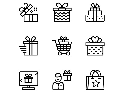 Gift, Present, Surprise Vector Icons birthday bow box celebration event gift holiday icon illustration isolated knot line outline package packaging pictogram present ribbon set sign