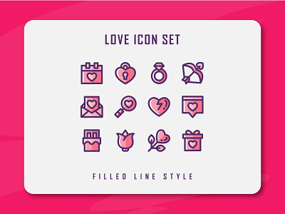 Love Icon Set app branding design filled line filled outline flat icon icon a day icon artwork icon set illustration logo love minimal ui ux valentine vector web wedding