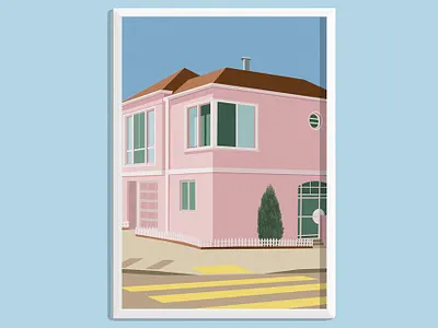 San Fran Suburbia Print architecture art deco graphic design illustration mid century pink poster print print design san francisco usa wall art