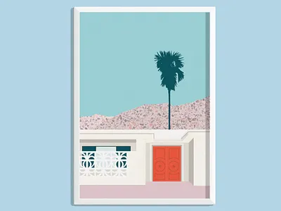 Palm Springs Red Door Print architecture digital art graphic design illustration mid century palm springs poster print print design wall art