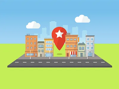 Location buildings city flat illustration location neighborhood street vector art