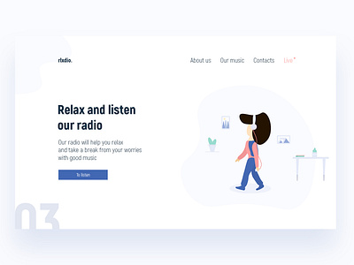Radio page branding character clean desctop design flat illustration minimalism person portfolio simple ui ui design vector web web design website