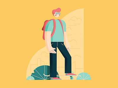 Longboarding in the City 2d 2d flat illustration character character illustration clean design flat geometric illustration simple