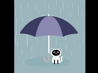 Cat under the rain art cat design flat illustration illustrator rain ui umbrella vector web