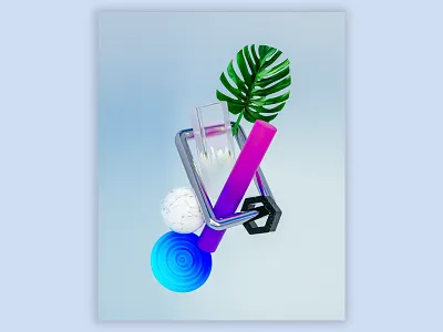 A Simple Arrangement 3d 3d art 3d artist blue glass green illustration leaf purple