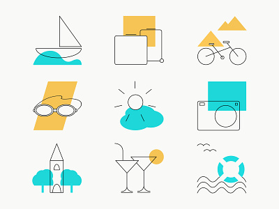 Summer Holidays Icons beach bike boat drinks graphic design journey photos sea summer summer holidays summer holidays icons summer icons sunshine trip