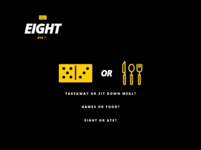 EIGHT - Poster black black white branding design design proposal designer designer logo eight food games graphic desgin graphics illustration interactive design logo logo design logos ui white yellow