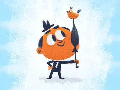 Good morning! bird cartoon character character art childrenillustration cute gentleman illustration photoshop retro umbrella