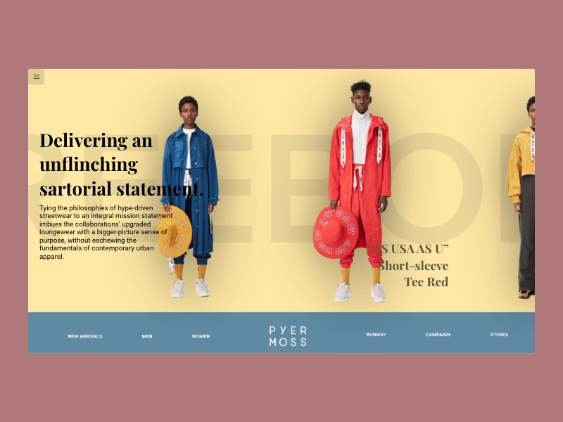 Product Website animation branding clothing line design fashion figma flat header highend homepage identity landing page lettering modeling pyermoss re design reebok streerwear typography webdesign