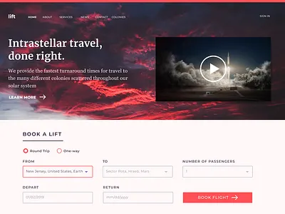 Lift Desktop booking figma form landing page lift rockets sky space travel ui webdesign