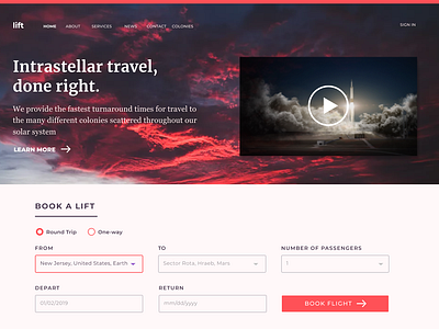 Lift Desktop booking figma form landing page lift rockets sky space travel ui webdesign