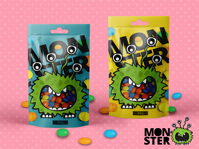 Candies packaging branding branding design candy colorful design monster packaging packaging design