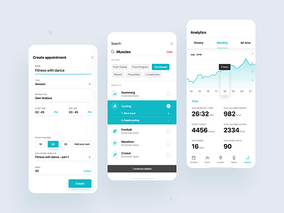 Fitness app analytics analytics chart appointment coach dashboard excercise filters fitness app fitness tracker graph gym marketing revenue search stats tags trainer workout