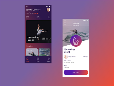 Sport Social Media Event activity feed ballet event event app soccer app sport surfing