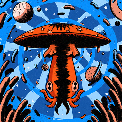 T = Trippy 🍄 blue illusion mushroom squid t trippy
