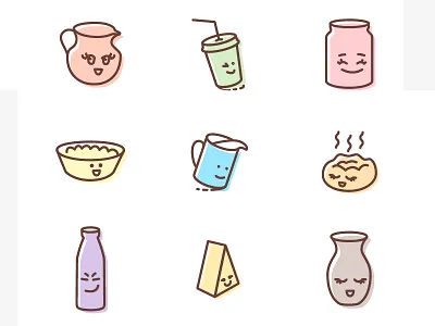 Icons (Kruzhka&Vatruska brand) drink food icon icons illustration logo milk vector
