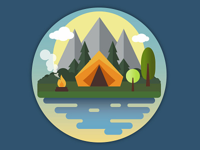 Adventure Awaits camping coaster flat design illustration tent vector